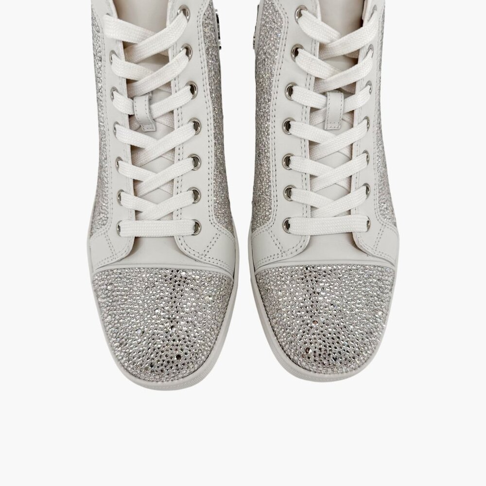 Christian Louboutin Louis Strass High Top Sneakers Size 40 US 10 White Crystal - Picture 4 of 15